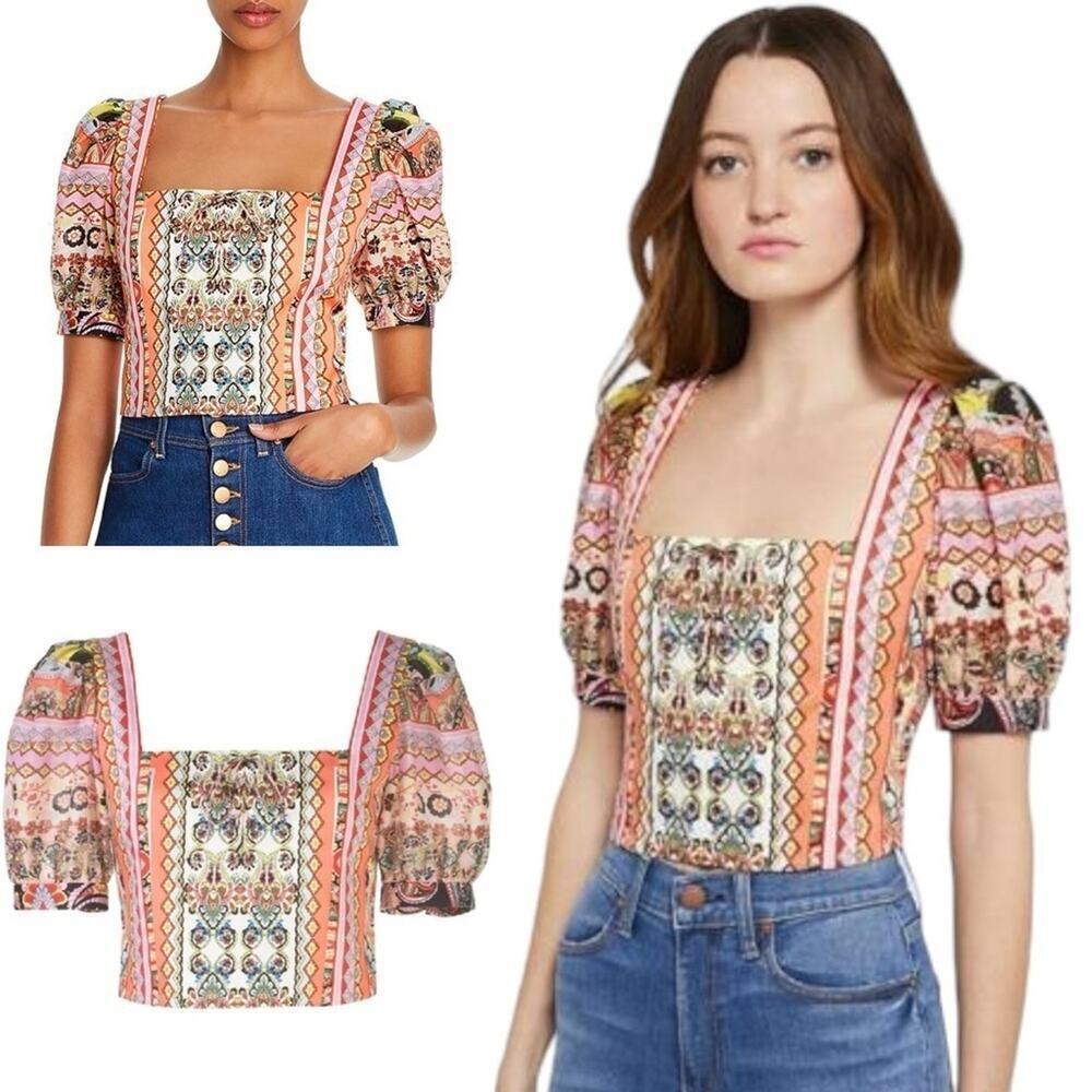 ALICE + OLIVIA MARGARITE TIE-FRONT CROPPED TOP IN PINK Size Small